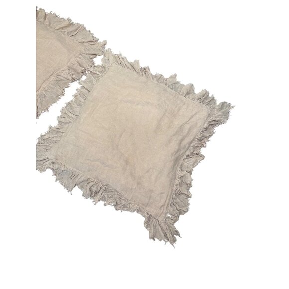 2 Wamsutta Vintage 1846 Beige Frayed Ruffle  Linen Euro Pillow Shams Boho Chic - Picture 5 of 15